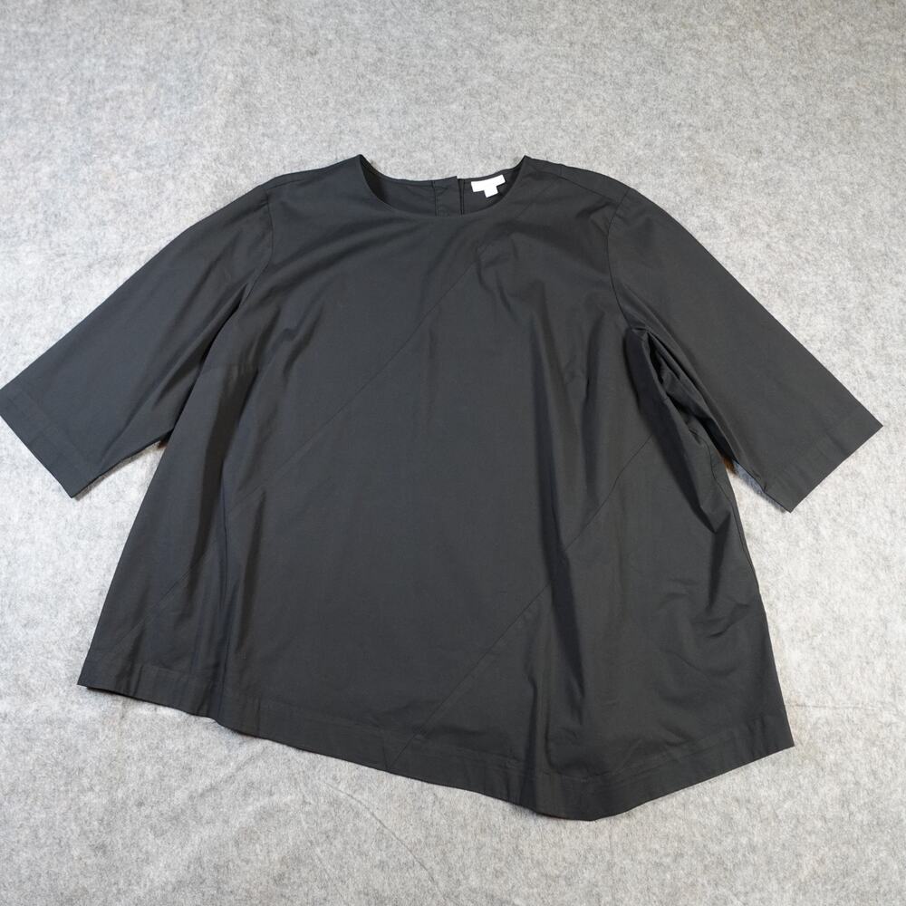 J. Jill Top Womens 3X Asymmetrical Hem 3/4 Sleeve Crew Neck Black Blouse Minimal